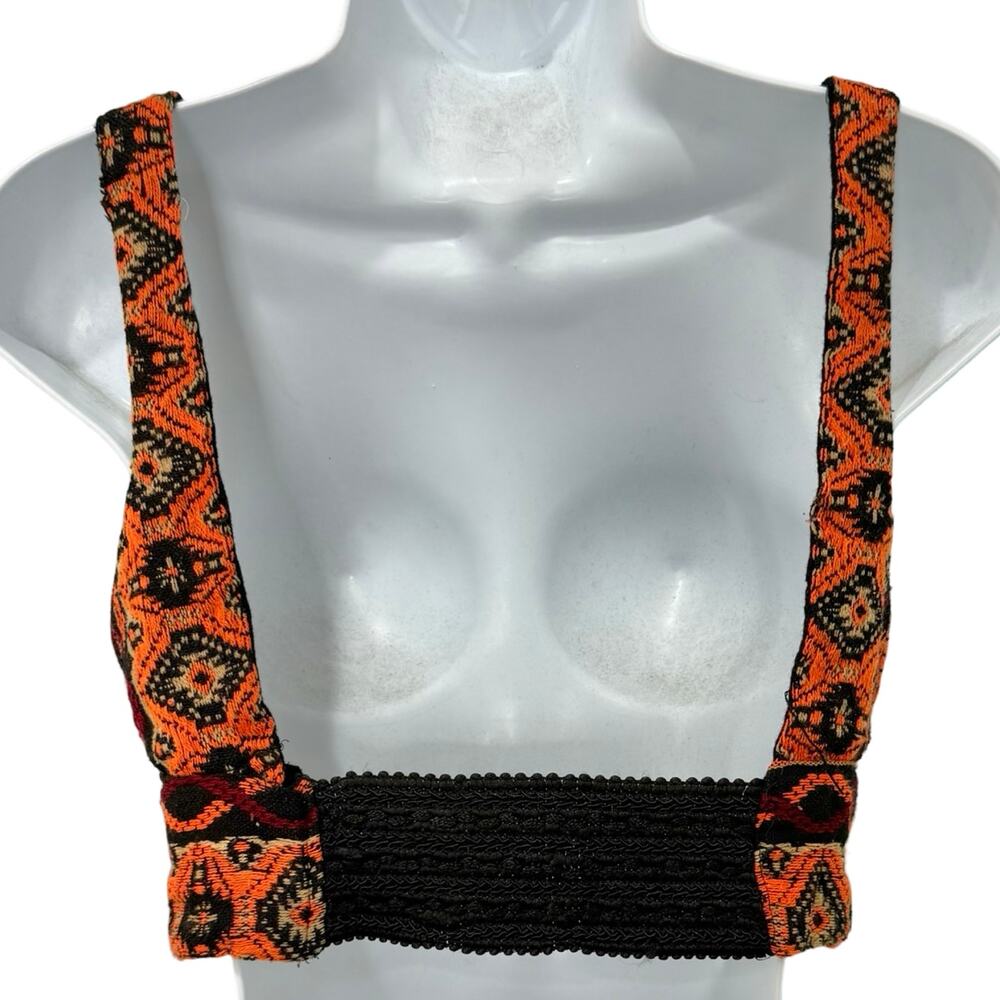 Tribal Festival Black Orange Pink Embroidered Cotton Tank Crop Bra Top size S - Picture 5 of 8